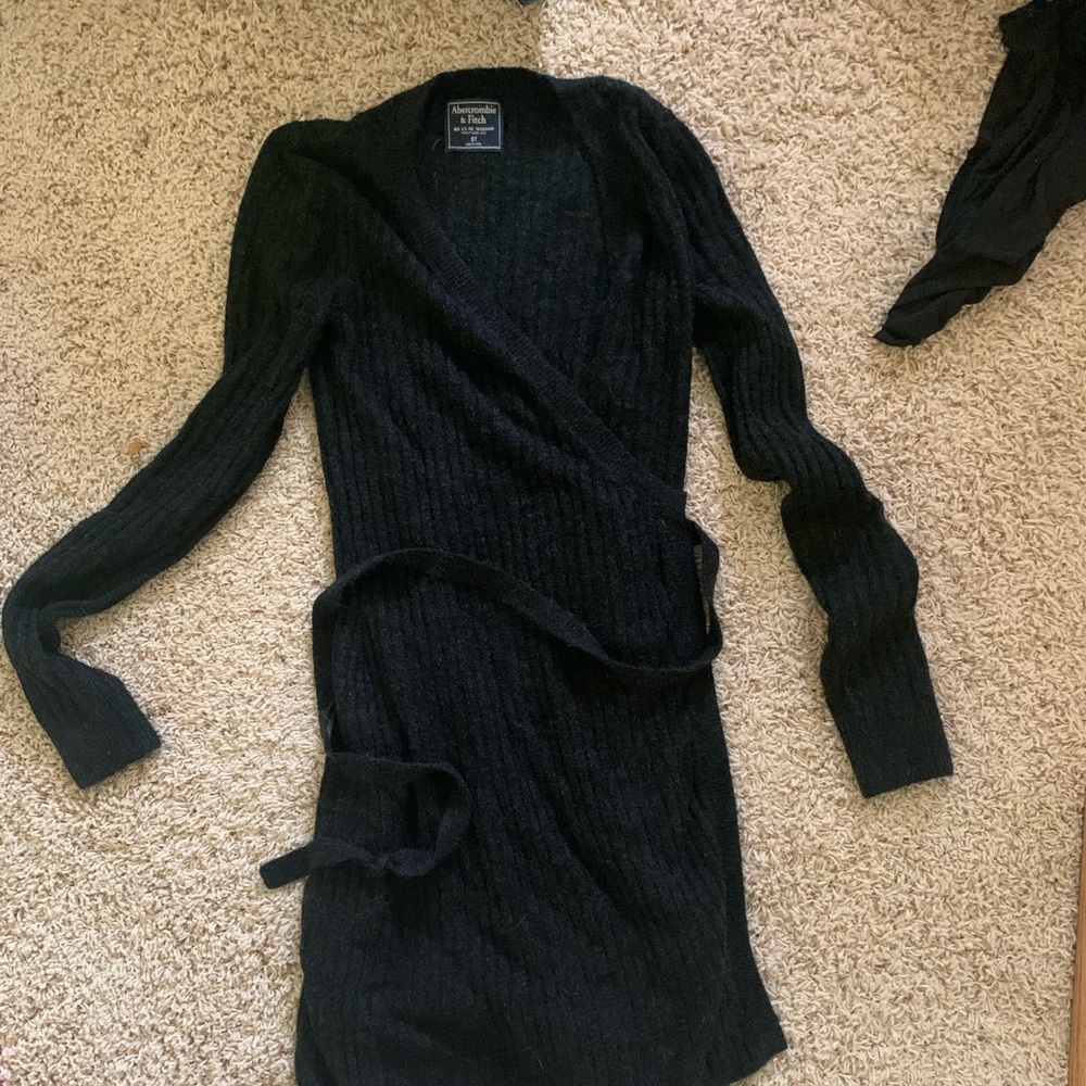 Navy sweater wrap dress